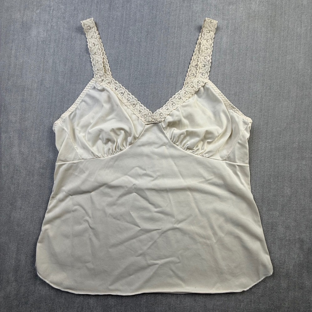 Shadowline Vintage Ivory Lace Trim Camisole Top Size 38 Cream Nylon 22014